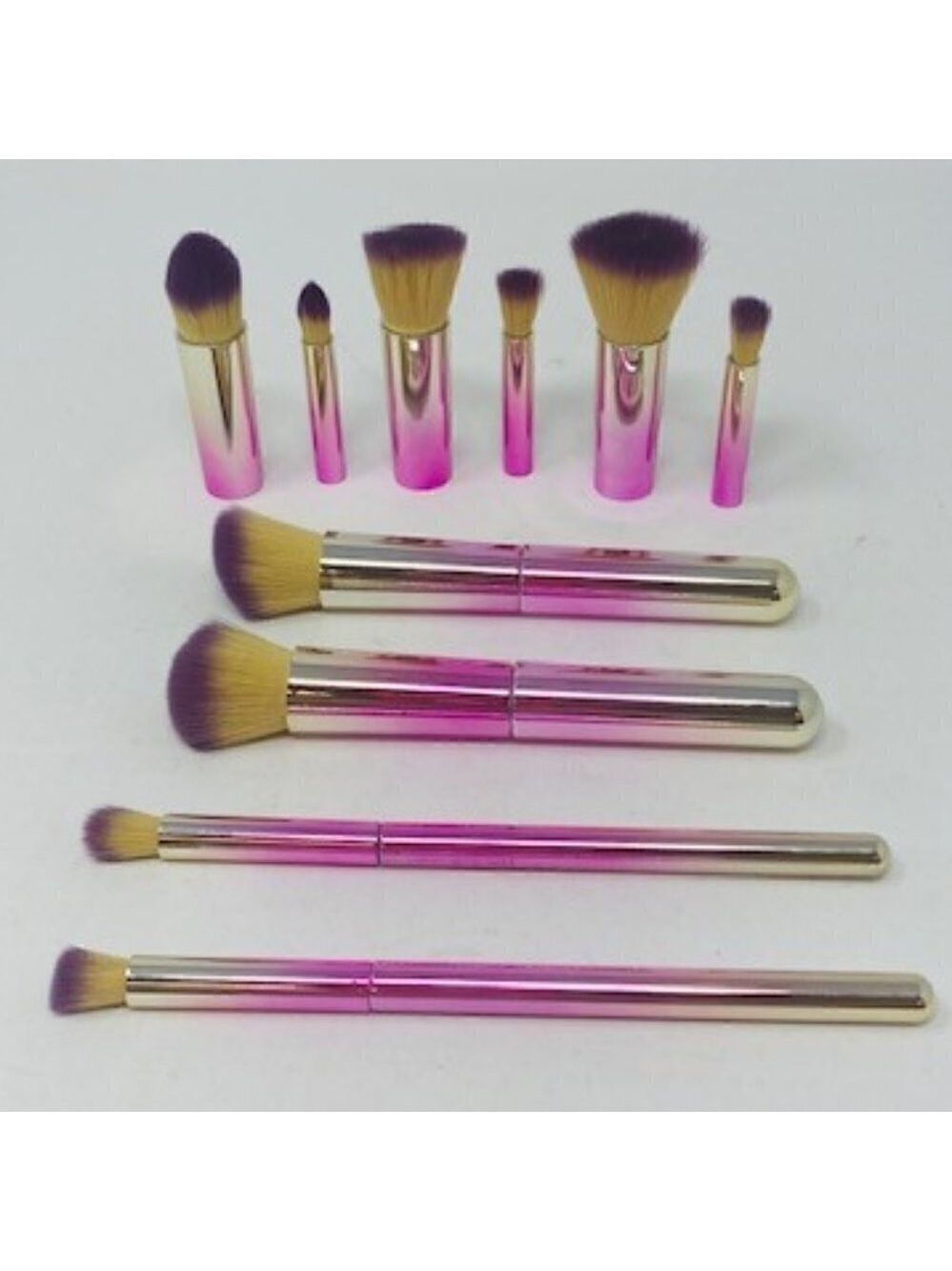 Pink Metallic travel Makeup Brush Set with 10 Interchangeable Brushes New n box